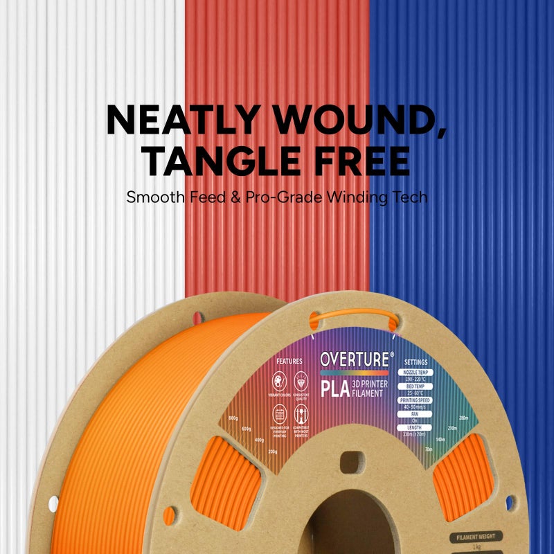 OVERTURE PLA Filament 1.75mm, Neatly Wound 3D Printer Filament 1kg Spool (2.2lbs), Dimensional Accuracy +/- 0.02 mm, Fit Most FDM 3D Printers (Orange) - Image 2